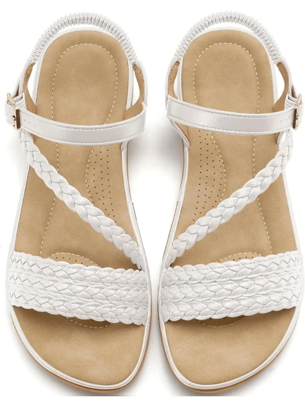 Women's White Summer Comfortable Strappy Flats Casual Walking Beach Sandals
